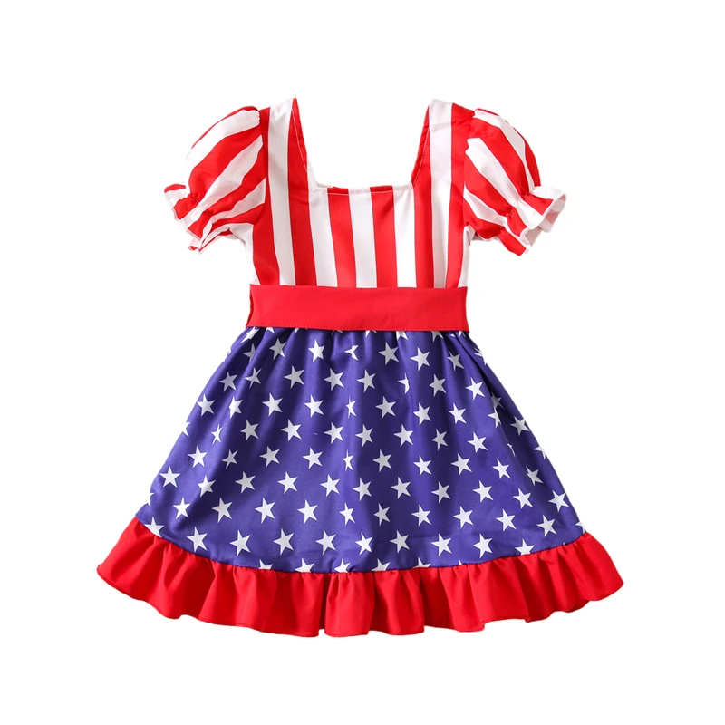 Independence Day Dress with Belt, Baby Girls Ruffled Star Stripe Print Puff Sleeve Square Collar Dresses
Independence Day Dress with Belt, Baby Girls Ruffled Star Stripe Print Puff Sleeve Square Collar Dresses