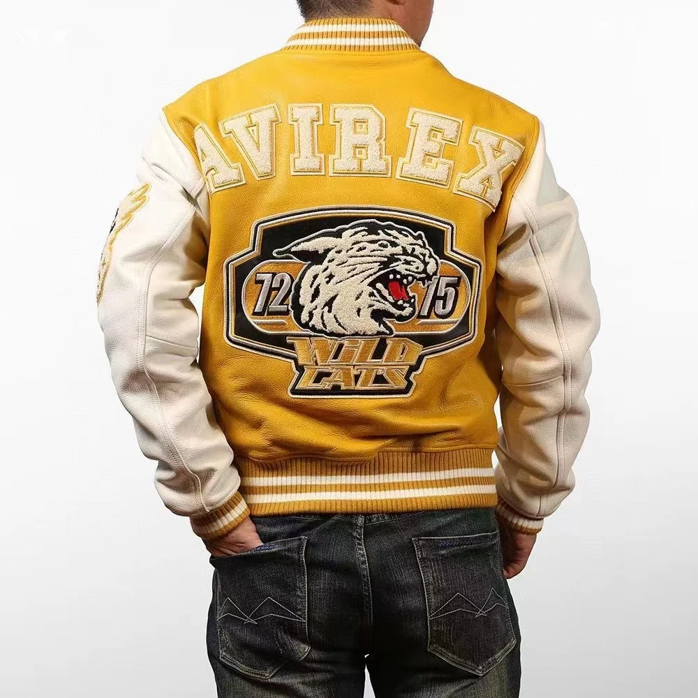 2023 Men's American Genuine Leather Baseball Jacket USA Size Thickness 1.5mm Soft Cowhide Warm Uniform Mens Leather Jacket
2023 Men's American Genuine Leather Baseball Jacket USA Size Thickness 1.5mm Soft Cowhide Warm Uniform Mens Leather Jacket