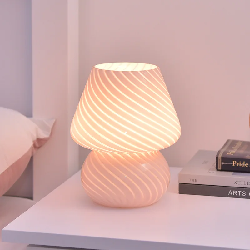 Cute Glass LED Desk Lamp for Bedroom Bedside Striped Mushroom Table Decor Lights Translucent Ring Korean Ins Style Hot Sale
Cute Glass LED Desk Lamp for Bedroom Bedside Striped Mushroom Table Decor Lights Translucent Ring Korean Ins Style Hot Sale