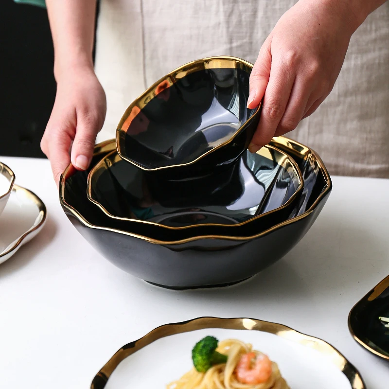 Black Luxury Gold Plate Set Aesthetic Ceramic Pasta Restaurant Bowl Dinnerware Decorative Pratos De Jantar Serving Tray Kitchen
Black Luxury Gold Plate Set Aesthetic Ceramic Pasta Restaurant Bowl Dinnerware Decorative Pratos De Jantar Serving Tray Kitchen