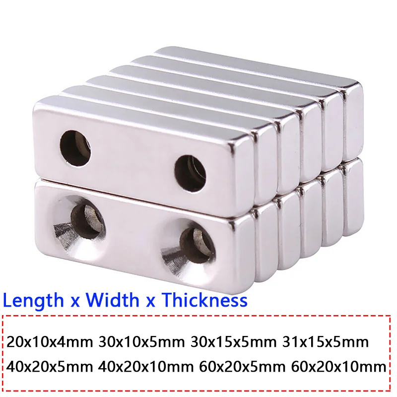 Rectangle Powerful Magnets With Double Holes 20x10x4mm~60x20x5mm Neodymium Magnet Rare Earth Permanent Magnet
Rectangle Powerful Magnets With Double Holes 20x10x4mm~60x20x5mm Neodymium Magnet Rare Earth Permanent Magnet