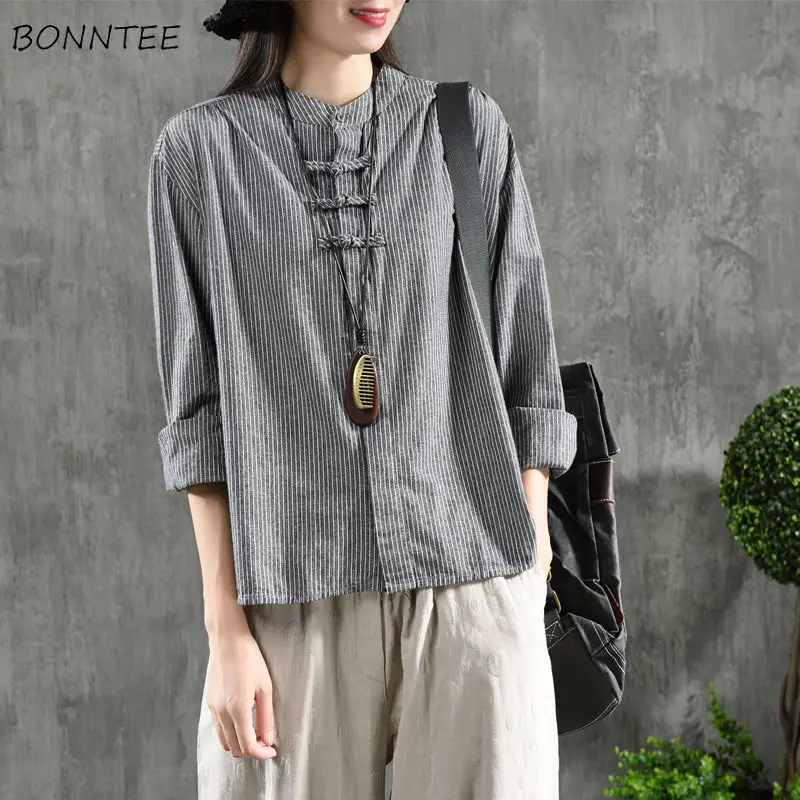 Shirts Women Striped Chinese Style Daily Casual Button Vintage Elegant Fashion All-match Cozy Youth Long Sleeves Popular Spring
Shirts Women Striped Chinese Style Daily Casual Button Vintage Elegant Fashion All-match Cozy Youth Long Sleeves Popular Spring