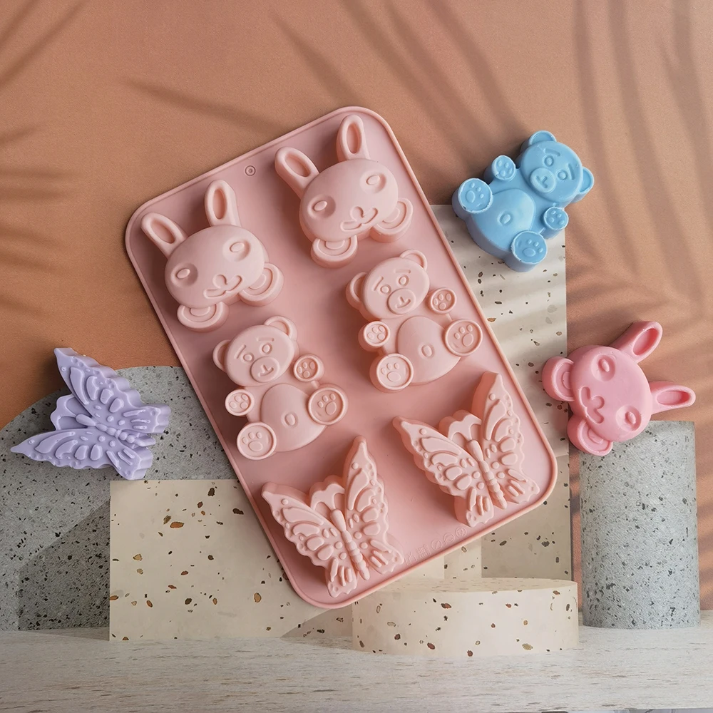 Animal Silicone Mold Bear Rabbit Butterfly Cake Chocolate Mold 6 Cavity Soap Making Resin Clay Aroma Stone moulds DIY 3D
Animal Silicone Mold Bear Rabbit Butterfly Cake Chocolate Mold 6 Cavity Soap Making Resin Clay Aroma Stone moulds DIY 3D