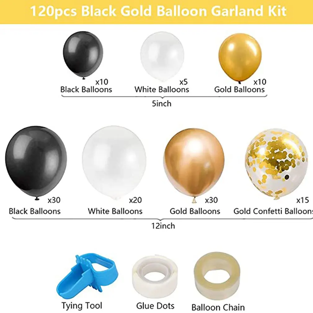 Balloon Garland Arch Kit 120Pcs Black Gold Balloons Arch Kit With Balloon Chain Tying Tool And Glue Dots For Wedding Party
Balloon Garland Arch Kit 120Pcs Black Gold Balloons Arch Kit With Balloon Chain Tying Tool And Glue Dots For Wedding Party