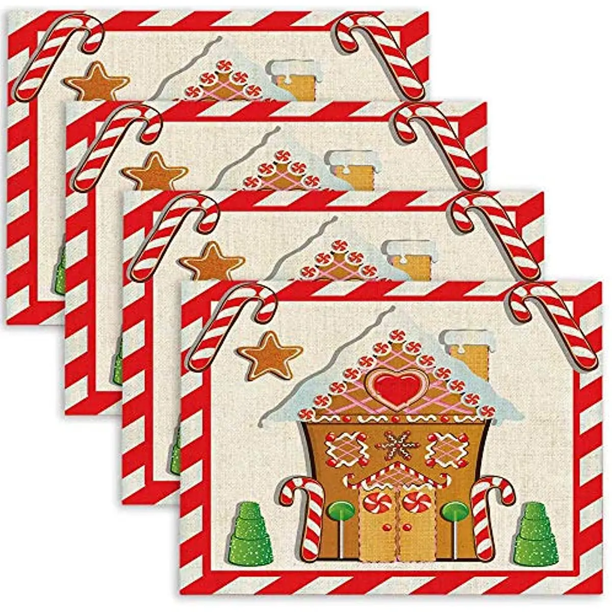 Christmas Placemats for Dining Table Set of 4 Cute Gingerbread House with Gumdrop Trees and Candy Cane Table Mats for Kitchen
Christmas Placemats for Dining Table Set of 4 Cute Gingerbread House with Gumdrop Trees and Candy Cane Table Mats for Kitchen