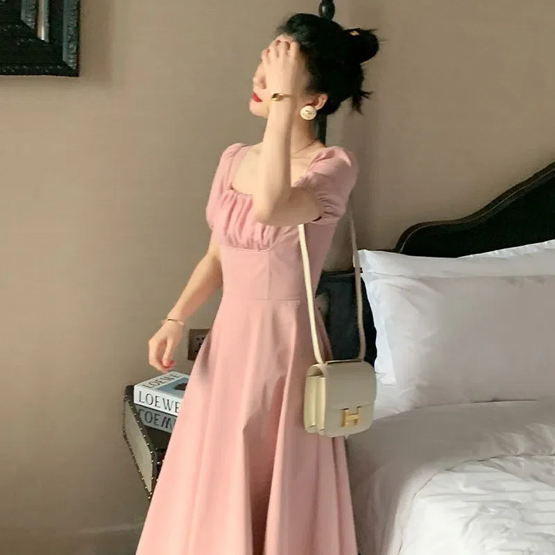 Women French Puff Sleeve Pink Vintage Midi Dress Summer Female Casual Korean Fashion Type Short Sleeve Long Dresses Clothes New
Women French Puff Sleeve Pink Vintage Midi Dress Summer Female Casual Korean Fashion Type Short Sleeve Long Dresses Clothes New