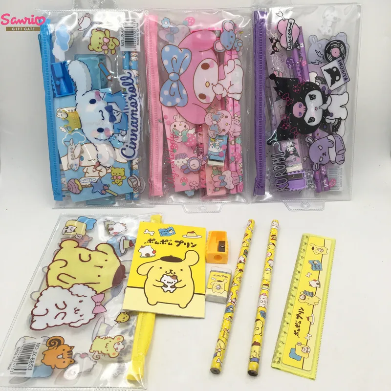 

10pcs Sanrio Kuromi Pencil Kulomi Hb Pencil Eraser Combination Storage Bag Set School Kawaii Cute Student Stationery Supplies