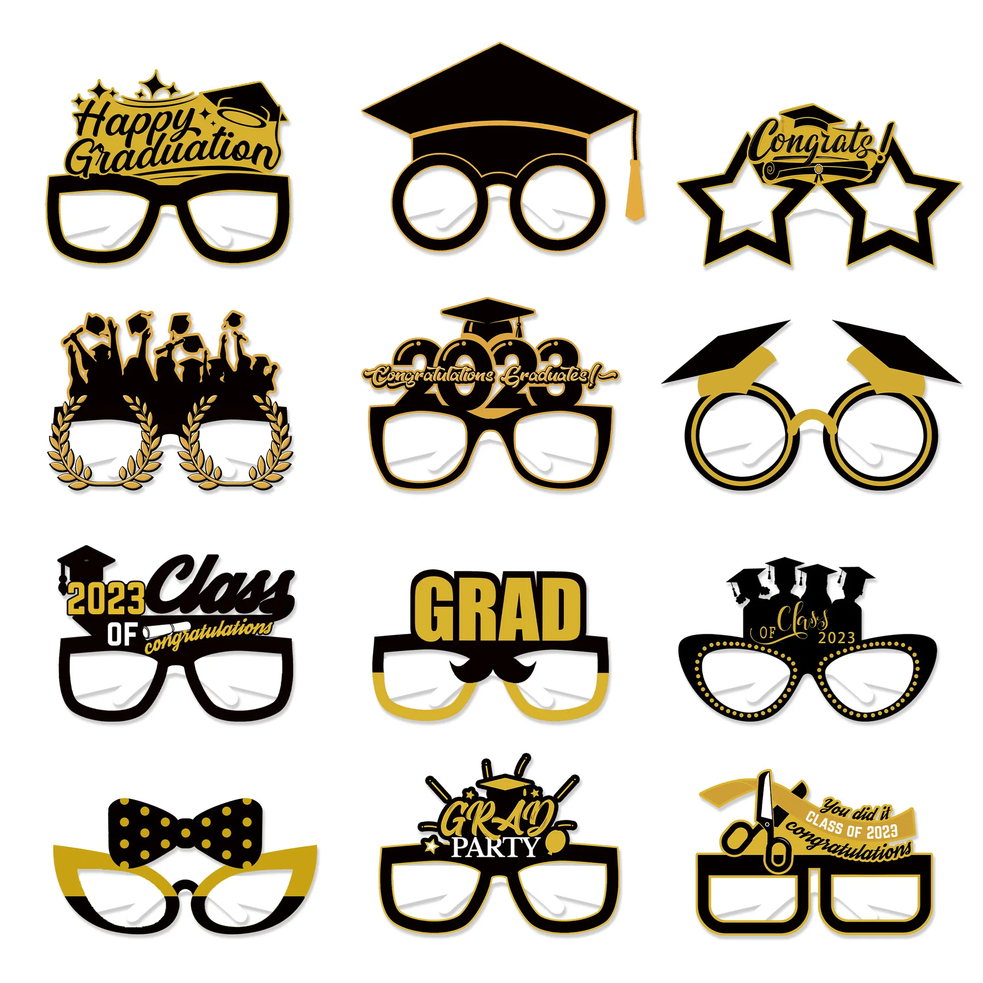 12 шт. 2023 оформление выпускного искусства черные золотые бумажные очки головные уборы Праздничная Декорация 
12 шт. 2023 оформление выпускного искусства черные золотые бумажные очки головные уборы Праздничная Декорация