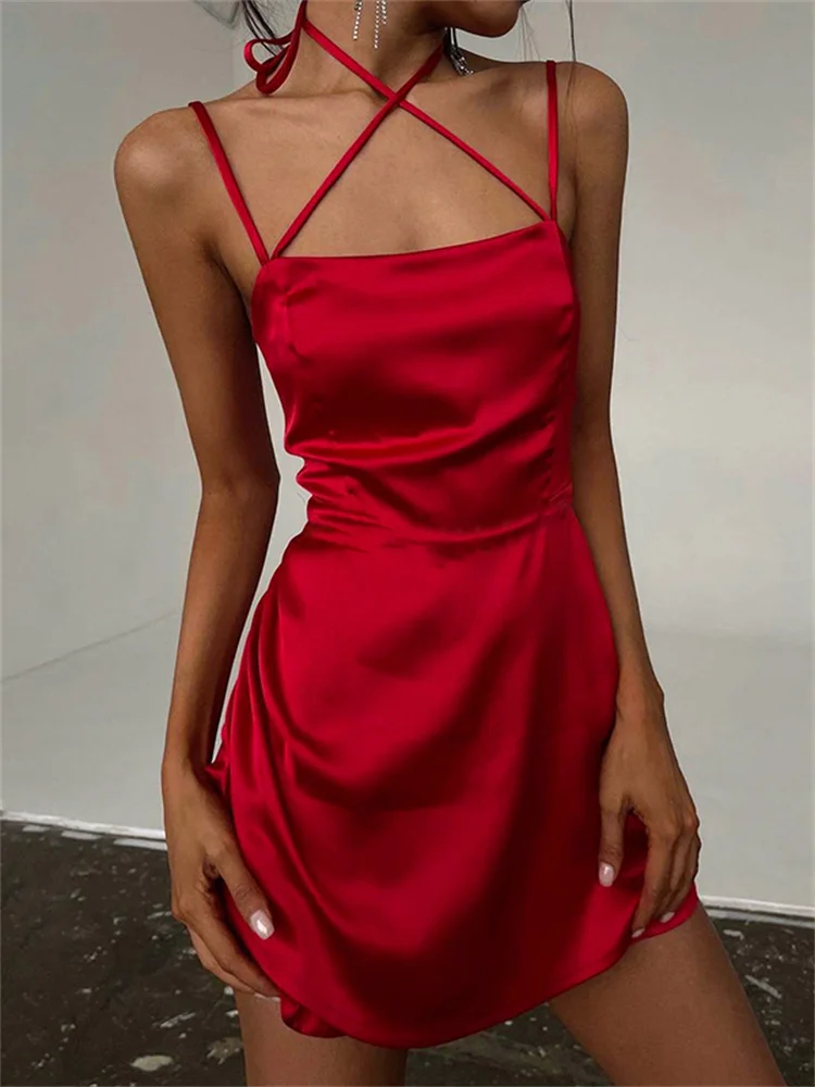 CHRONSTYLE Lace Up Women A Line Satin Strap Mini Dress Backless Sexy Party Elegant Club 2022 Summer Streetwear Female Vestidos
CHRONSTYLE Lace Up Women A Line Satin Strap Mini Dress Backless Sexy Party Elegant Club 2022 Summer Streetwear Female Vestidos
