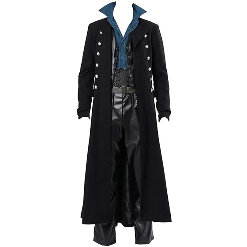 

Новинка 2020, костюмы для косплея, одежда для Хэллоуина в средневековом стиле для мужчин, готический смокинг в стиле стимпанк, длинная куртка, мужской черный плащ