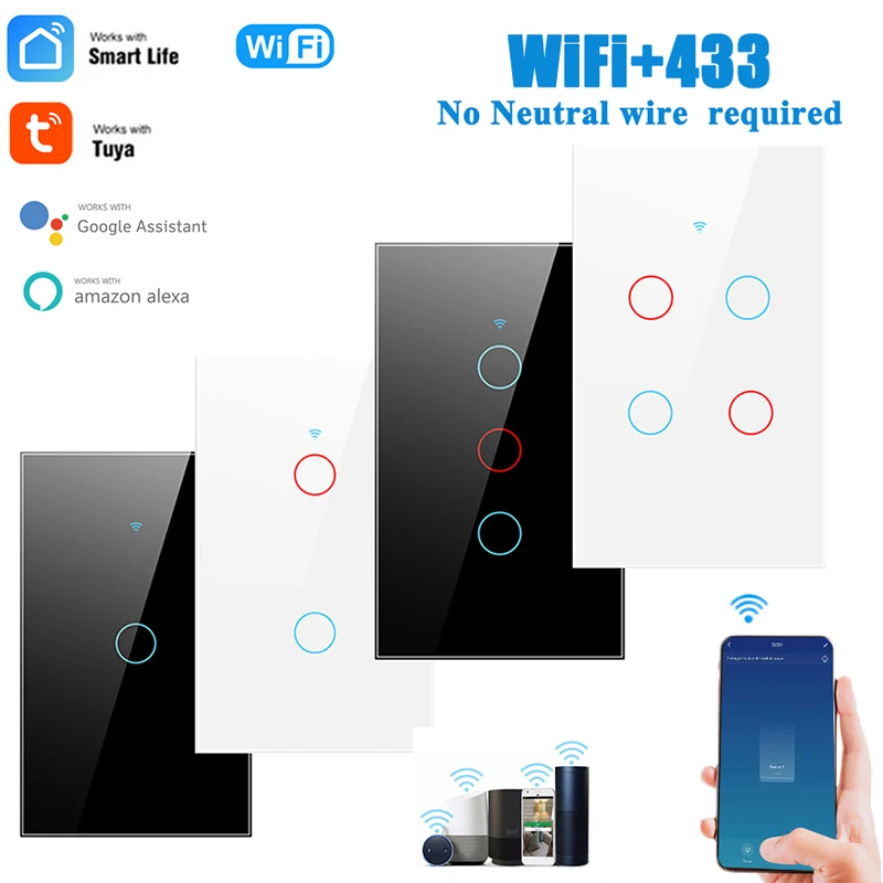 Умный сенсорный светильник енный выключатель Tuya RF433 + Wi-Fi, без нейтрального провода, настенная панель из закаленного стекла, работает с Alexa Google 1/2/3/4 gang US
Умный сенсорный светильник енный выключатель Tuya RF433 + Wi-Fi, без нейтрального провода, настенная панель из закаленного стекла, работает с Alexa Google 1/2/3/4 gang US
