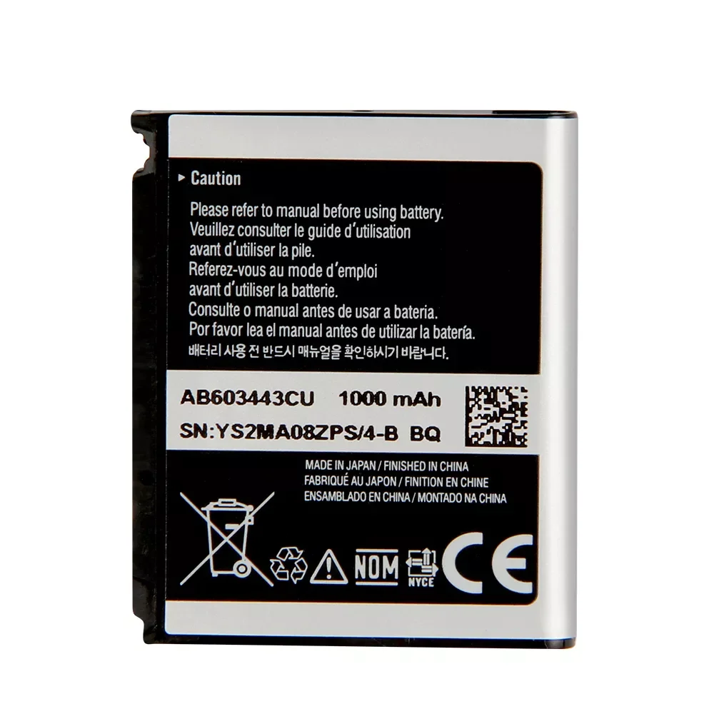 Replacement Battery For Samsung Galaxy S5230C F488E G808E L870 W159 S7520u GT-S5233 G800 S5230 F539 AB603443CU AB603443CE/CC
Replacement Battery For Samsung Galaxy S5230C F488E G808E L870 W159 S7520u GT-S5233 G800 S5230 F539 AB603443CU AB603443CE/CC