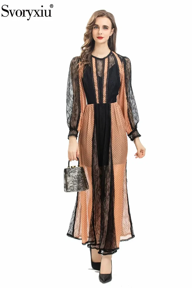 Svoryxiu Spring Designer Vintage Patchwork Dress Women Lantern Sleeve Lace Polka Dots High Waist Slim Holiday Casual Long Dress
Svoryxiu Spring Designer Vintage Patchwork Dress Women Lantern Sleeve Lace Polka Dots High Waist Slim Holiday Casual Long Dress