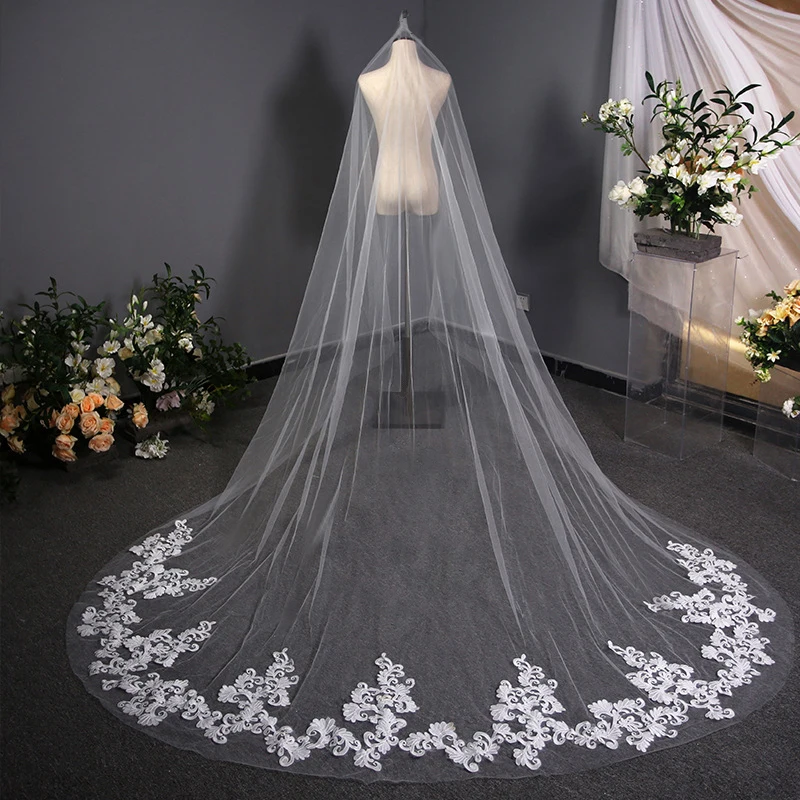 Veu de Noiva 3M Lace Cathedral Wedding Veil with Comb One Layer Tulle Bridal Veil White Ivory Wedding Veils Voile Mariage
Veu de Noiva 3M Lace Cathedral Wedding Veil with Comb One Layer Tulle Bridal Veil White Ivory Wedding Veils Voile Mariage