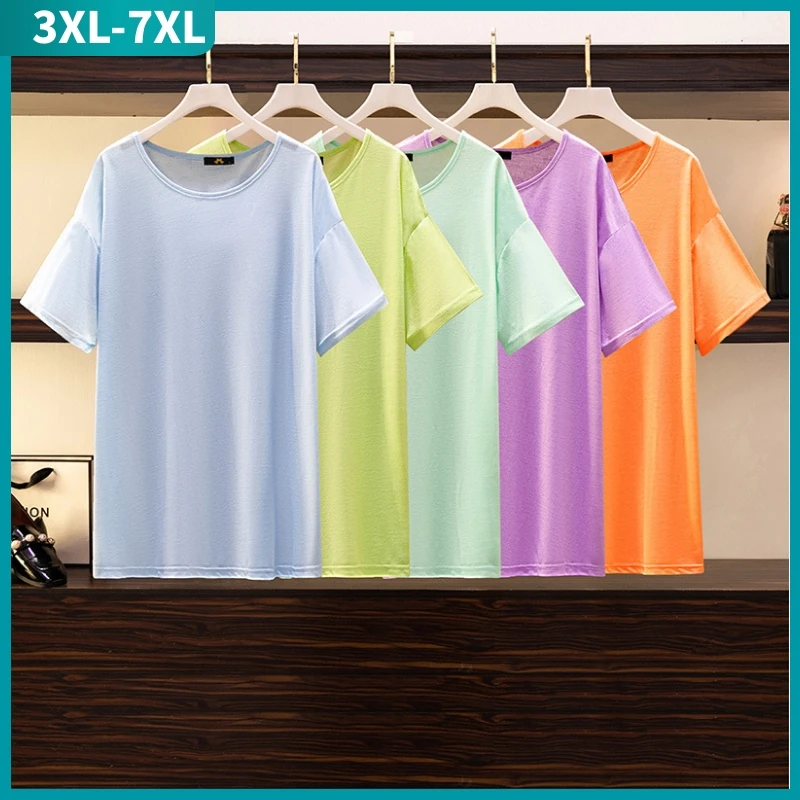 New 2022 Summer Plus Size Tops For Women Large Size Short Sleeve Loose Blue Purple T-shirt 3XL 4XL 5XL 6XL 7XL
New 2022 Summer Plus Size Tops For Women Large Size Short Sleeve Loose Blue Purple T-shirt 3XL 4XL 5XL 6XL 7XL