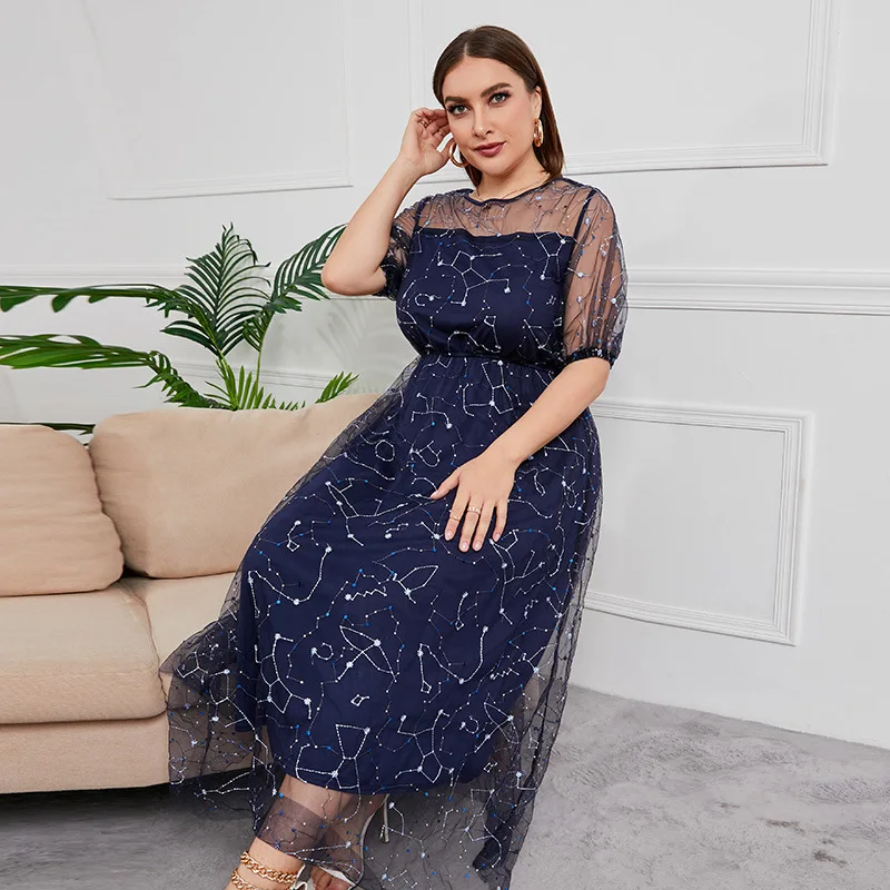 Plus Size Evening Party Dresses Women 2022 Summer Short Sleeve Mesh See Through Patchwork Sequined Glitter Wedding Guest Dress
Plus Size Evening Party Dresses Women 2022 Summer Short Sleeve Mesh See Through Patchwork Sequined Glitter Wedding Guest Dress