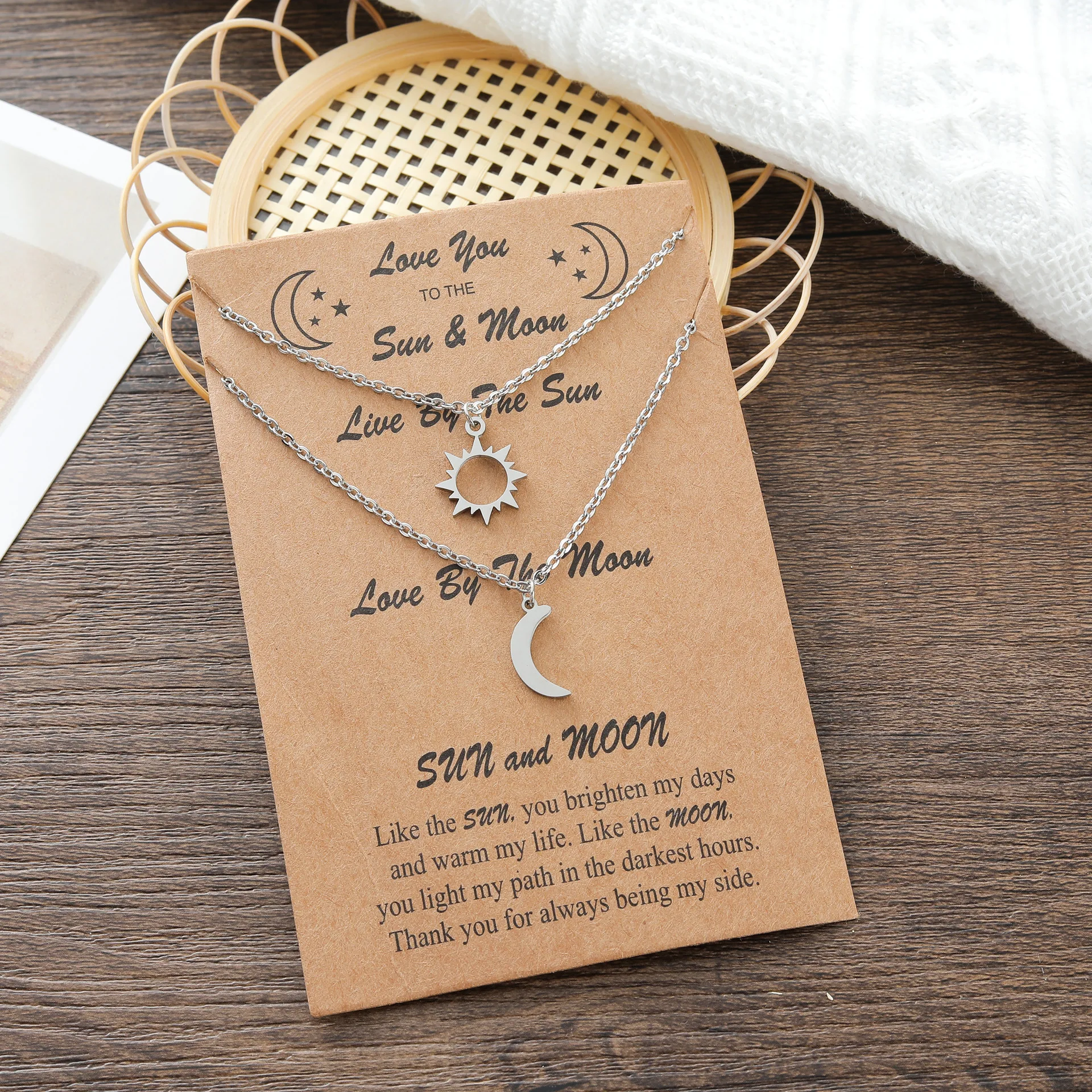 New Sun and Moon 2-piece Couple Necklace Personality Creative Simple Stainless Steel Sun and Moon Clavicle Necklace
New Sun and Moon 2-piece Couple Necklace Personality Creative Simple Stainless Steel Sun and Moon Clavicle Necklace