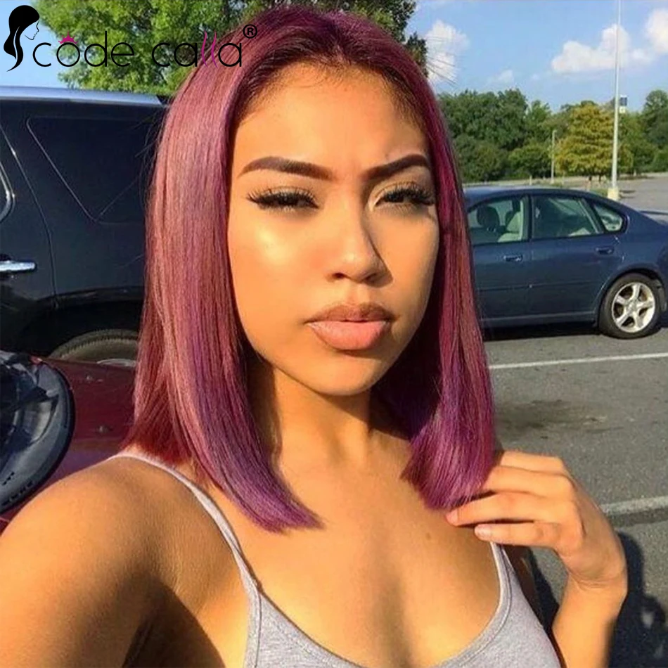 

Straight Short Bob Human Hair Wig For Women Blunt Cut Bone Straight Lace Frontal Wigs Burgundy 99J Lace Front Bob Wig Straight
