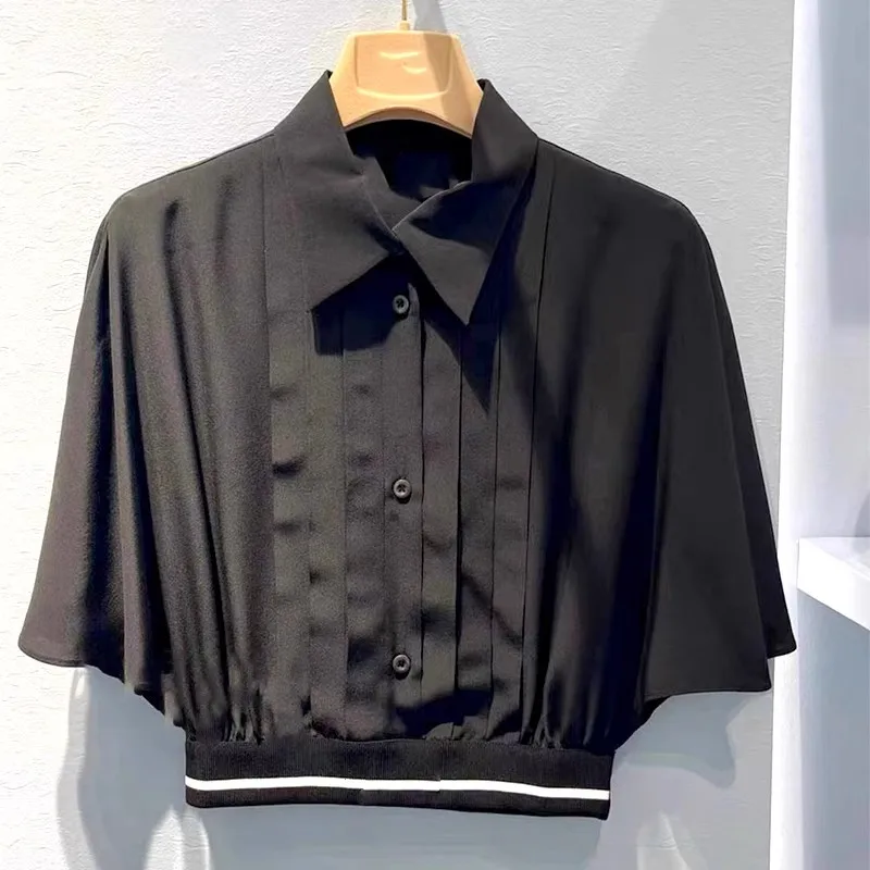 Black Bat Sleeve Shirt Wrapped up Polo Neck Shirt Short Versatile Design Top Women 2023 Summer
Black Bat Sleeve Shirt Wrapped up Polo Neck Shirt Short Versatile Design Top Women 2023 Summer