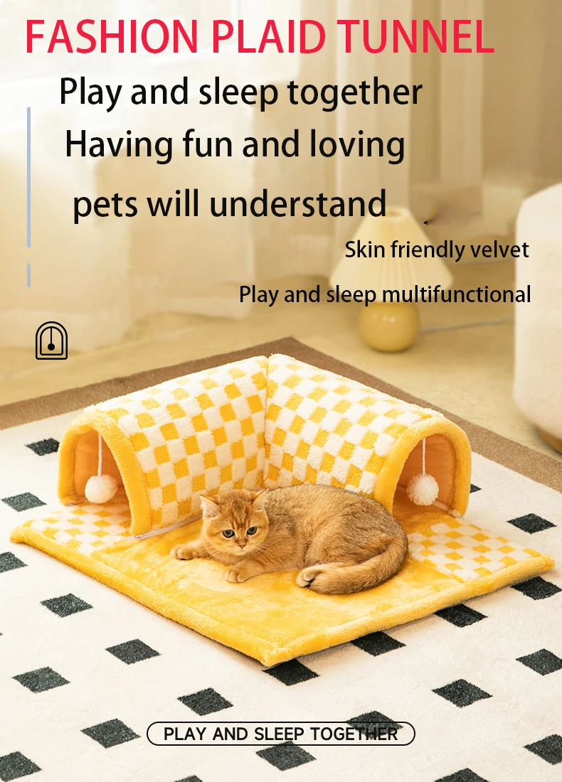 

Pet Tunnel Nest Game Sleeping Integrated Moisture-proof, Anti slip, Breathable Plush Grid Multifunctional Pet Tunnel Toy Nest