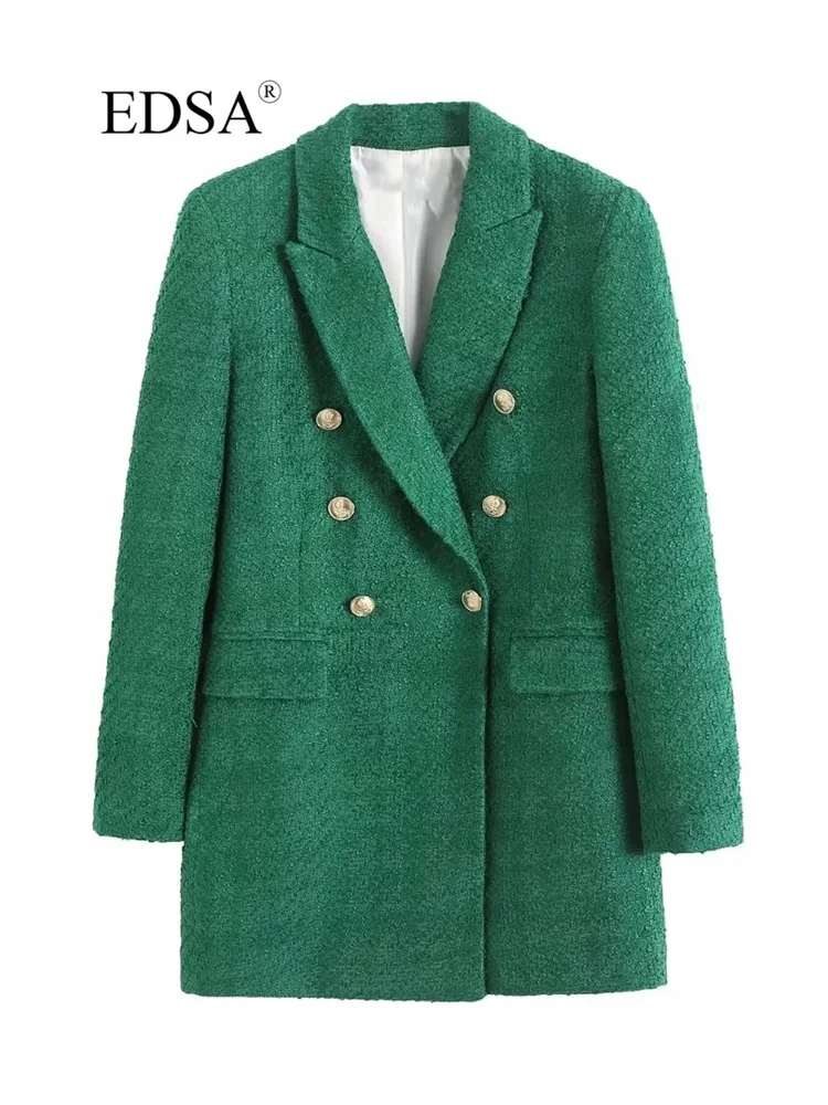 EDSA Women Fashion Long Green Textured Blazer Double Breasted Flap Pockets Tweed Jacket Vintage Outfits For Office Lady Coat
EDSA Women Fashion Long Green Textured Blazer Double Breasted Flap Pockets Tweed Jacket Vintage Outfits For Office Lady Coat