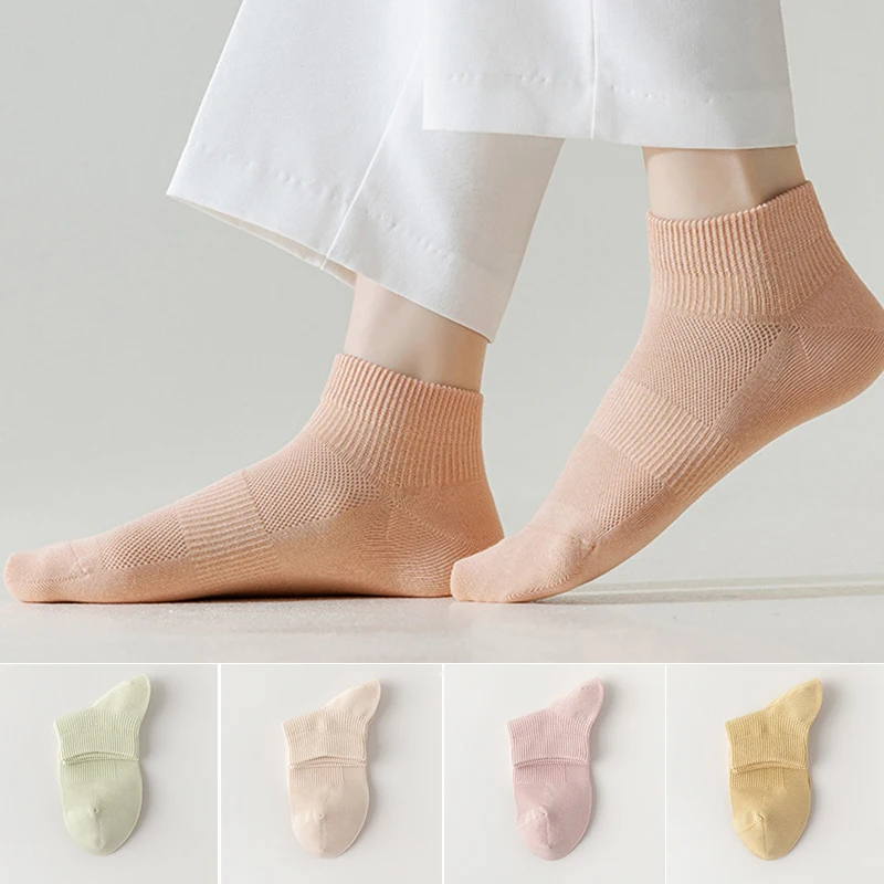 

Повседневные тонкие женские носки, короткие носки, женские хлопковые носки, короткие однотонные носки, дышащие сетчатые Чулочные изделия карамельных цветов