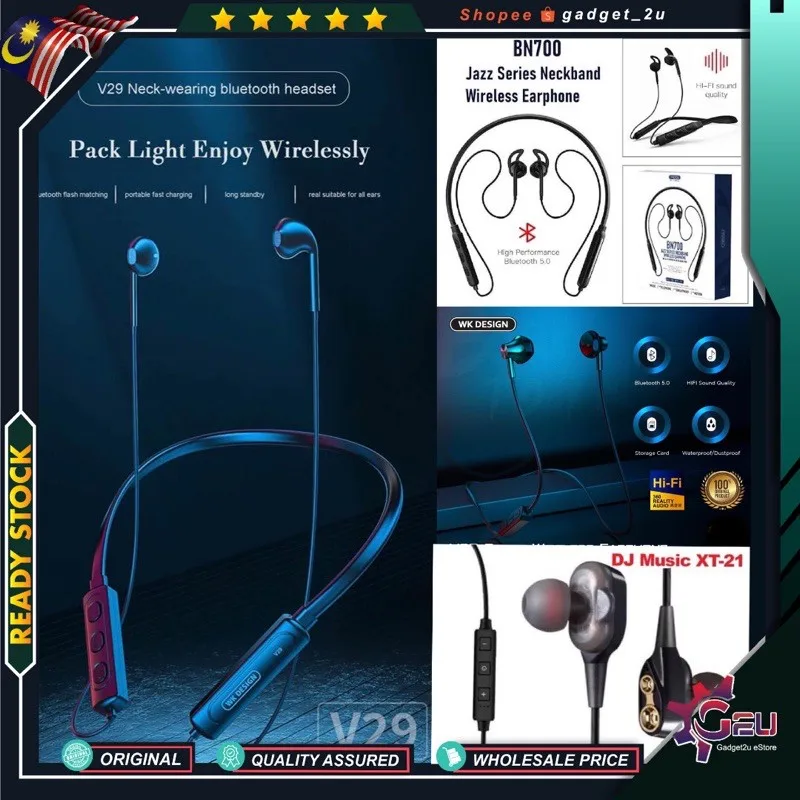 HIFI Stereo Bluetooth Earphones, Stereo Wireless Sport Headset DJ Music XT-21, WK Design V28 / V29 and Proda PD-BN700
HIFI Stereo Bluetooth Earphones, Stereo Wireless Sport Headset DJ Music XT-21, WK Design V28 / V29 and Proda PD-BN700
