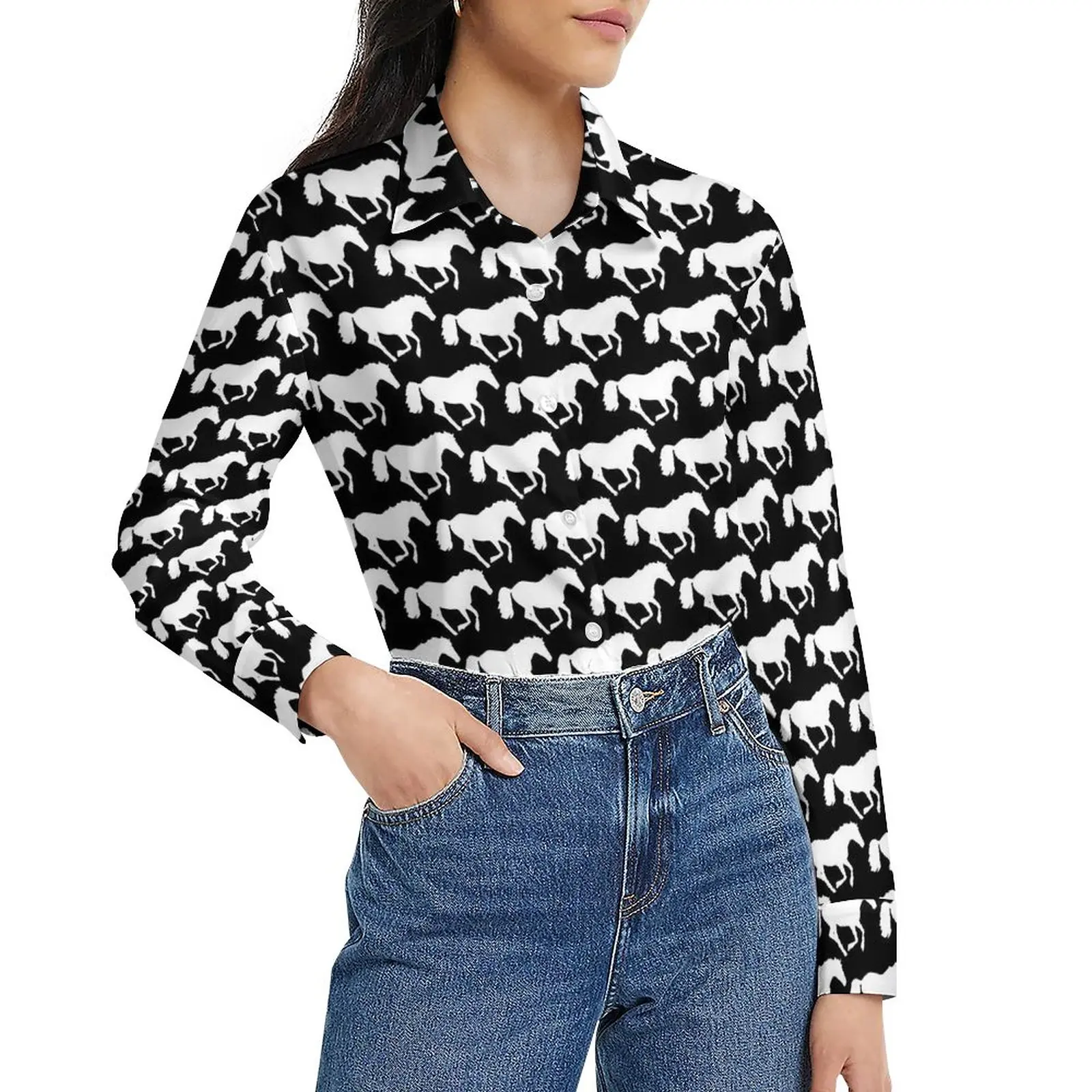 Horse Print Blouse Female Black and White Casual Loose Blouses Long-Sleeve Office Work Shirts Printed Top Big Size
Horse Print Blouse Female Black and White Casual Loose Blouses Long-Sleeve Office Work Shirts Printed Top Big Size