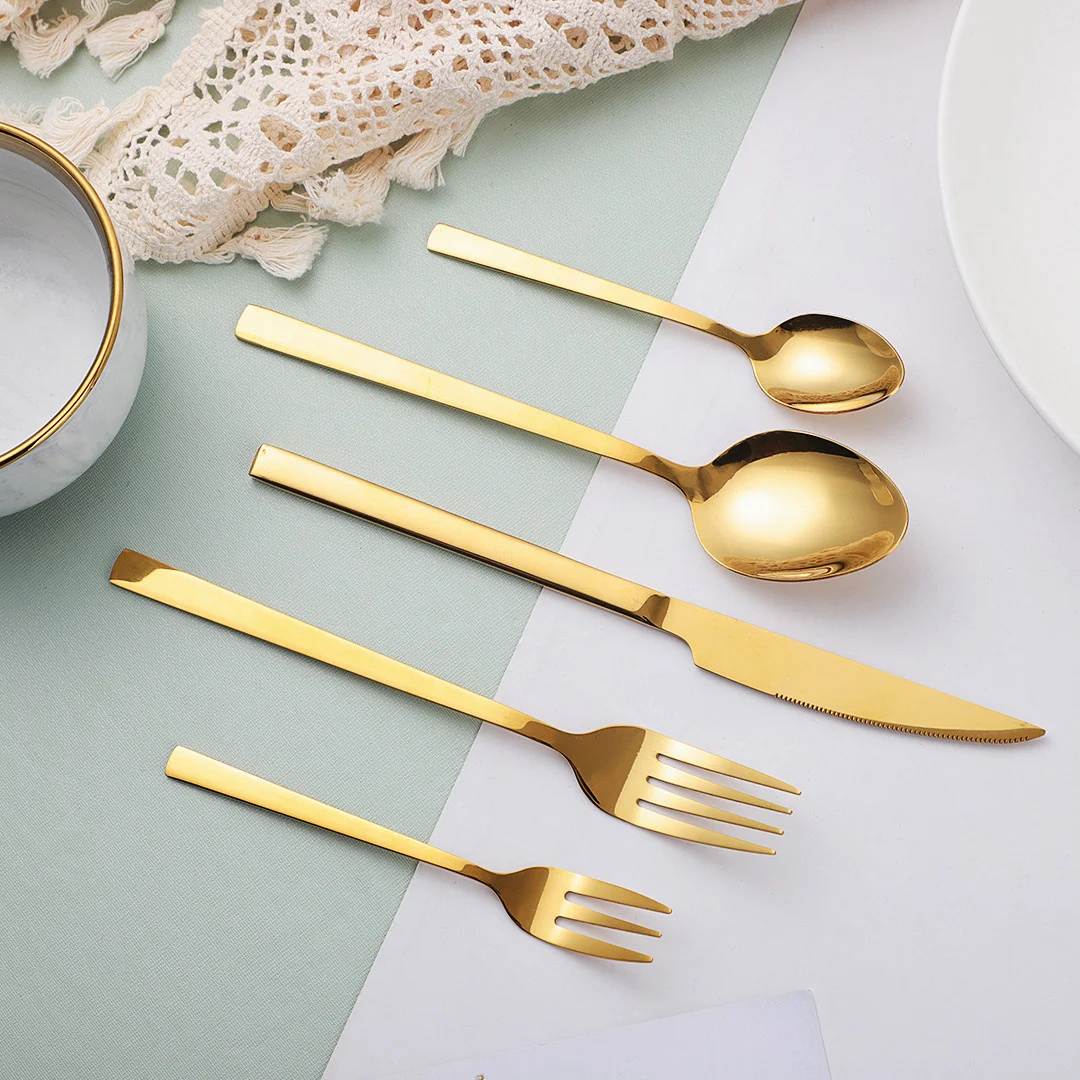 Набор золотой столовой посуды из нержавеющей стали, ложка, вилка, нож, столовая посуда с чайной вилкой, столовая посуда, посудомоечная машин... 
Набор золотой столовой посуды из нержавеющей стали, ложка, вилка, нож, столовая посуда с чайной вилкой, столовая посуда, посудомоечная машин...