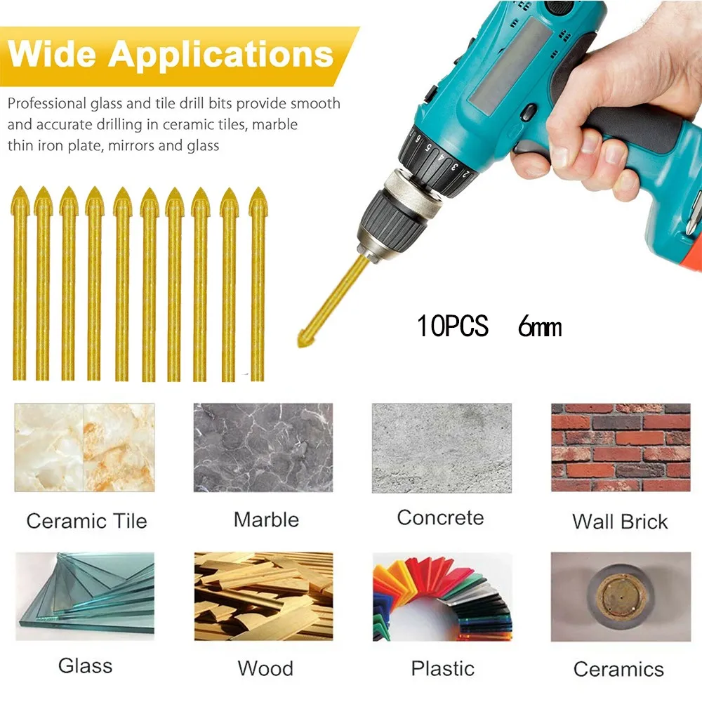 Tile Drill Tip Glass Tungsten Carbide 10* 10pcs 6mm Bits Ceramic Head High Strength Durable High Quality Hot New
Tile Drill Tip Glass Tungsten Carbide 10* 10pcs 6mm Bits Ceramic Head High Strength Durable High Quality Hot New