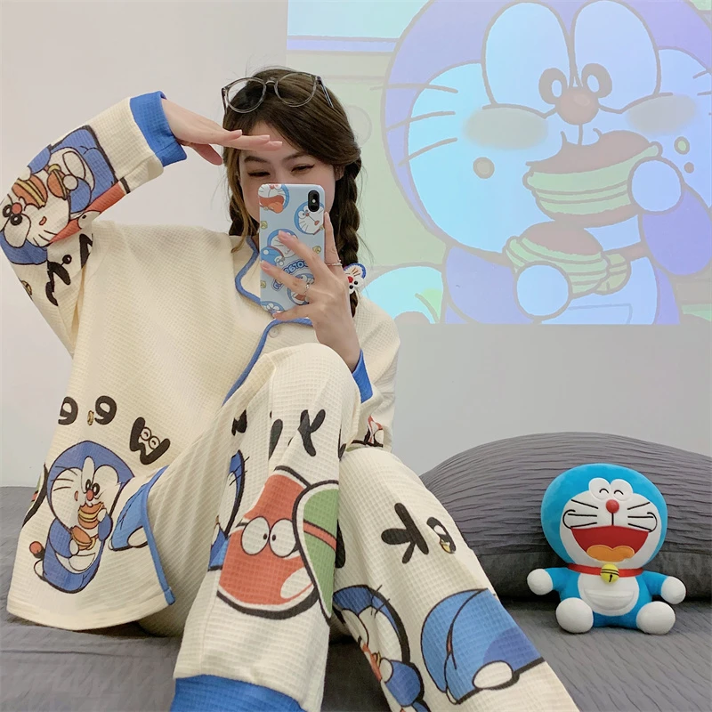 Spring Women's Pajamas Long Sleeved Pants Korean Loose Pyjamas Girl Sleepwear Cotton Pajama Sets Anime Doraemon Female Pijama
Spring Women's Pajamas Long Sleeved Pants Korean Loose Pyjamas Girl Sleepwear Cotton Pajama Sets Anime Doraemon Female Pijama