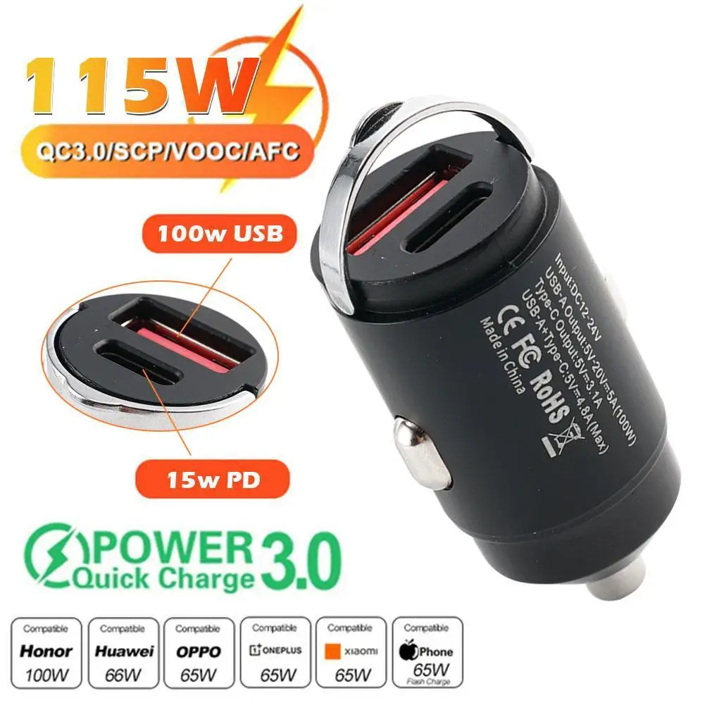 

100W QC3.0 PD Car Charger 5A Fast Charing 2 Port 12-24V Cigarette Socket Lighter Car USBC Charger For IPhone Power Adapter