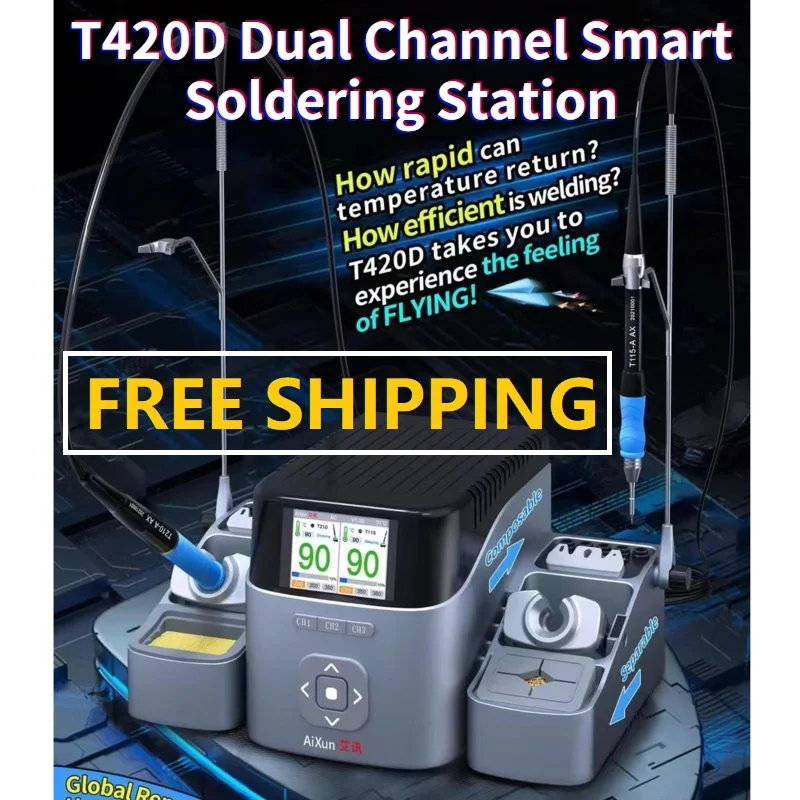 JCID AIXUN T420D Intelligent Double Soldering Station for PCB SMD Repair with Electric Iron T245/T210/T115 Handle Welding Tips 
JCID AIXUN T420D Intelligent Double Soldering Station for PCB SMD Repair with Electric Iron T245/T210/T115 Handle Welding Tips