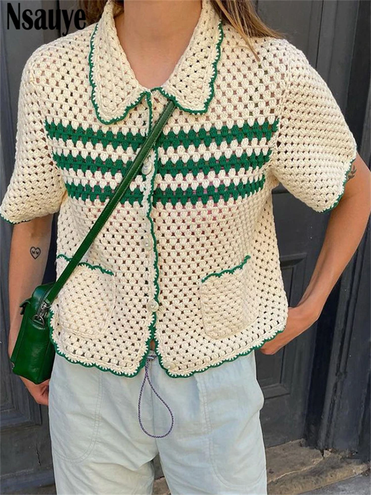 Nsauye Short Sleeve Hollow Out Knitted Striped Women Y2K Green T Shirt Tops 2022 Summer Club Casual Cardigans T Shirt Outwear
Nsauye Short Sleeve Hollow Out Knitted Striped Women Y2K Green T Shirt Tops 2022 Summer Club Casual Cardigans T Shirt Outwear