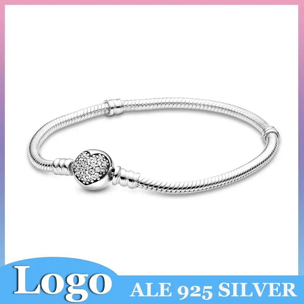 925 Sterling Silver Heart Heart Clasp Snake Chain Bracelet Fits Pandora Original Women Charms Bangle DIY Jewelry Friend's Gifts
925 Sterling Silver Heart Heart Clasp Snake Chain Bracelet Fits Pandora Original Women Charms Bangle DIY Jewelry Friend's Gifts
