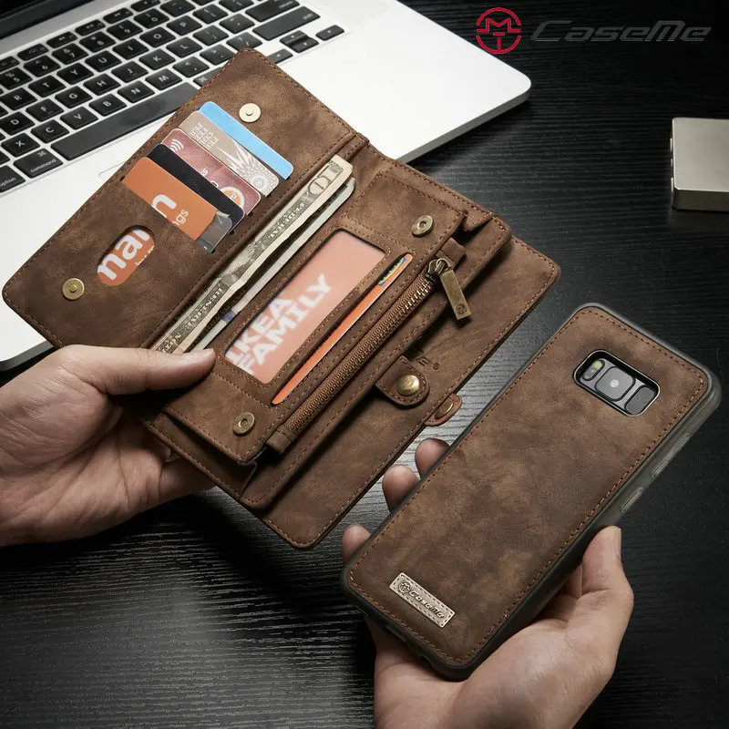 

2021 CaseMe Leather Case For Samsung Galaxy S21 Ultra S8 S10 Plus Zipper Wallet 2 In1 Design S20 S10e Card Slots Phone Cover