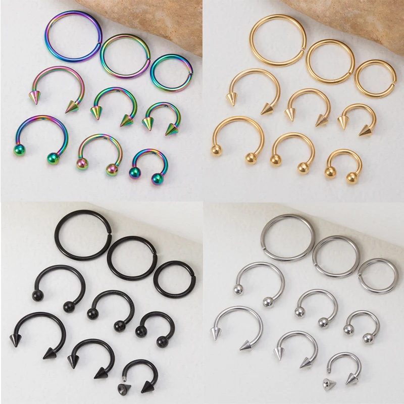 

9PCS Metal Horseshoe Fake Nose Ring C Clip BCR Septum Lip Stainless Steel Piercing Falso Nose Rings Hoop Women Men Body Jewelry