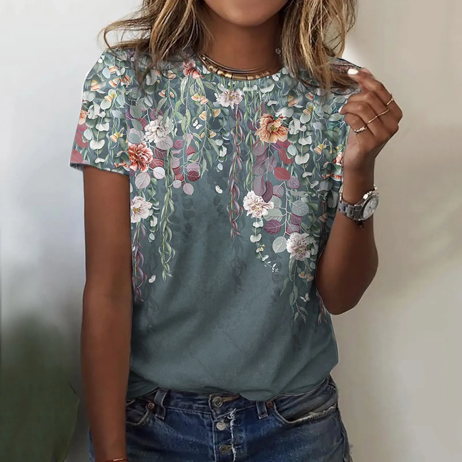 Summer Women's T-shirts Female Pullover Top Casual O Neck T-shirt Short Sleeve Little Floral Print Loose Daily Oversized Clothes
Summer Women's T-shirts Female Pullover Top Casual O Neck T-shirt Short Sleeve Little Floral Print Loose Daily Oversized Clothes