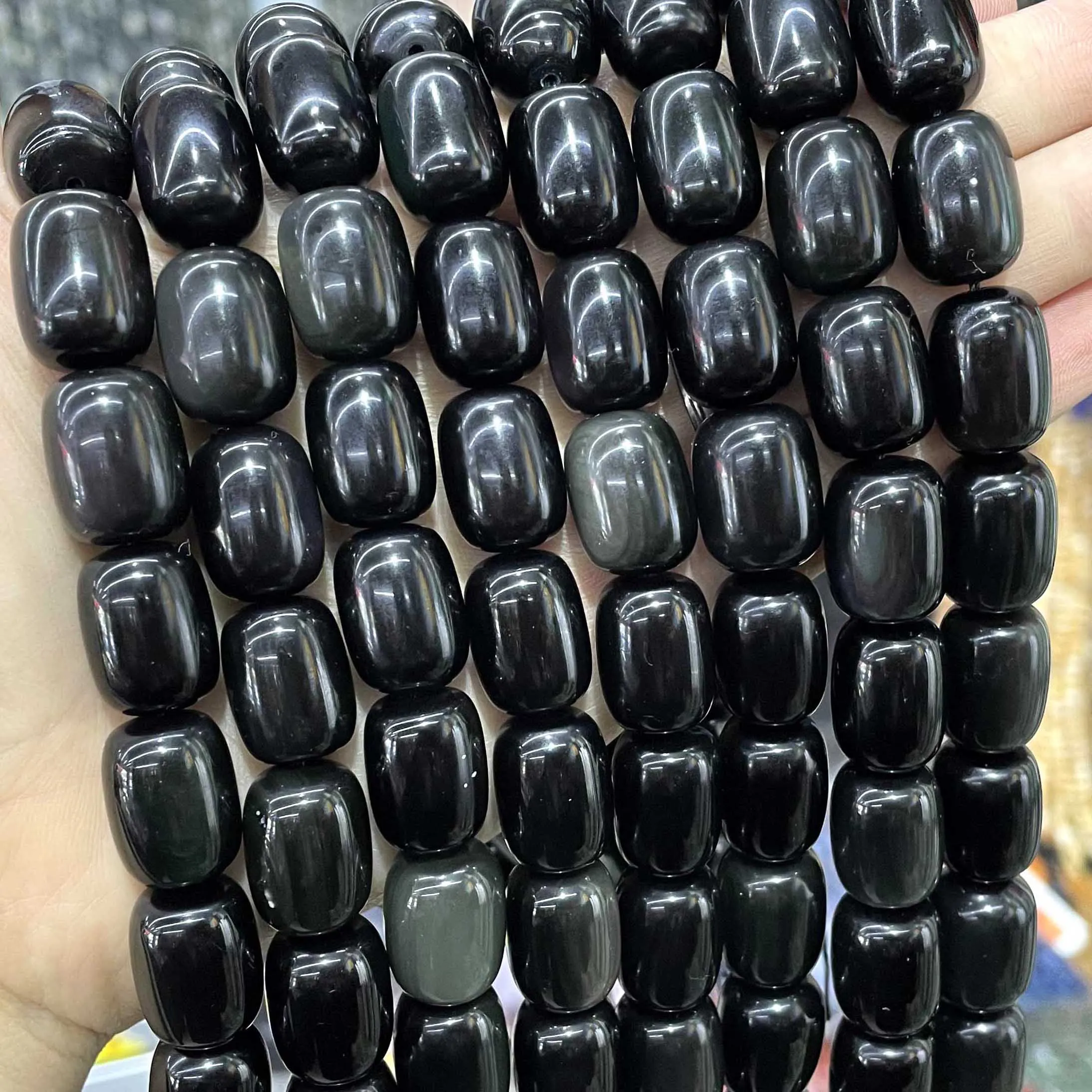 

Natural Stone Black Obsidian Drum Barrel Rice Shape Spacer Beads DIY Handmade Bracelet Necklace Accessory For Jewelry Making