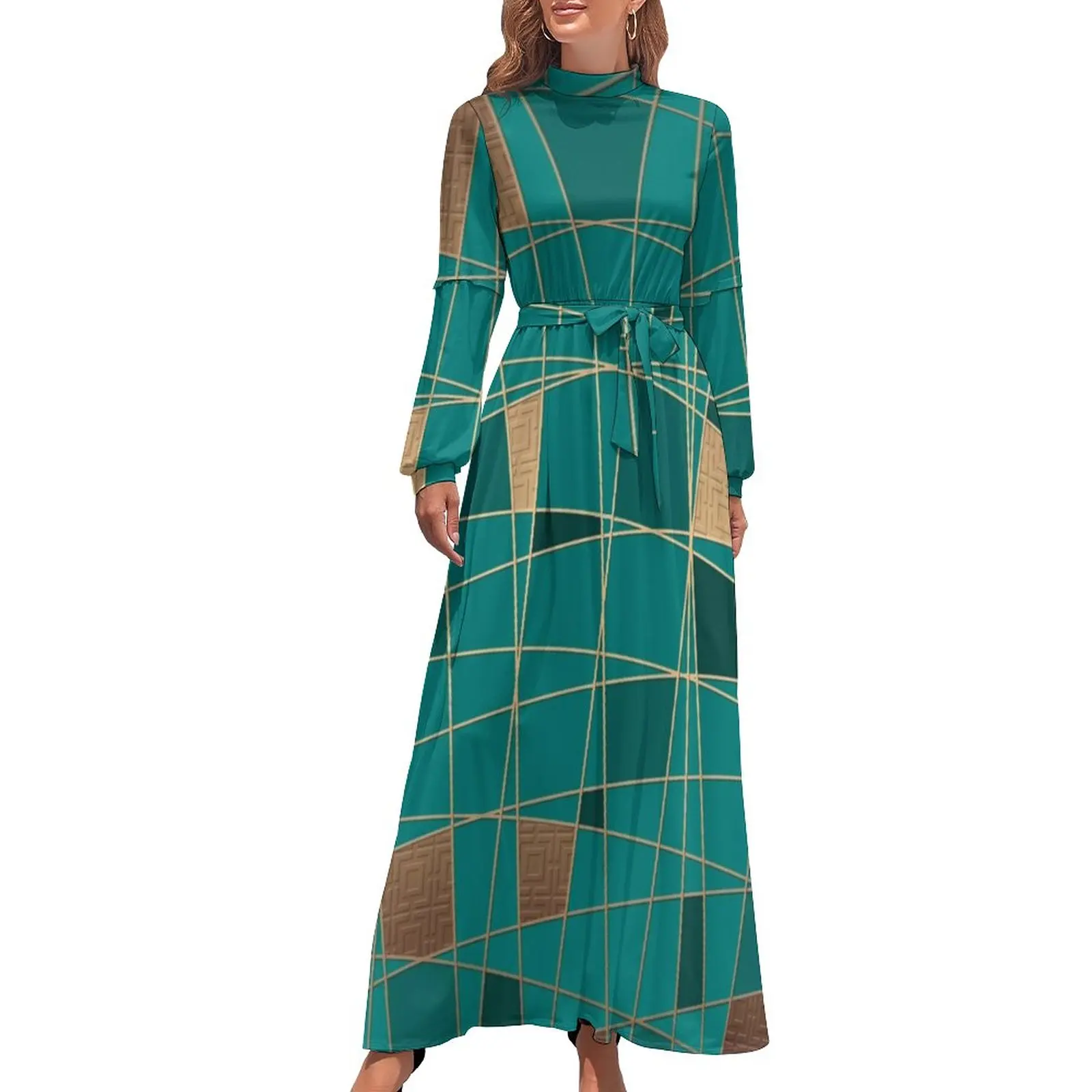 Abstract Geometric Dress Gold Lines Print Elegant Printed Maxi Dress High Neck Long-Sleeve Street Style Boho Beach Long Dresses
Abstract Geometric Dress Gold Lines Print Elegant Printed Maxi Dress High Neck Long-Sleeve Street Style Boho Beach Long Dresses