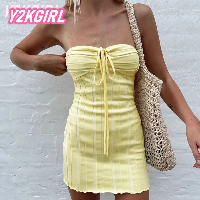 Y2KGIRL трикотажное облегающее платье в полоску, женские Пикантные мини-платья без рукавов с открытой спиной и воротником Хомутом, летняя пляж... 
Y2KGIRL трикотажное облегающее платье в полоску, женские Пикантные мини-платья без рукавов с открытой спиной и воротником Хомутом, летняя пляж...