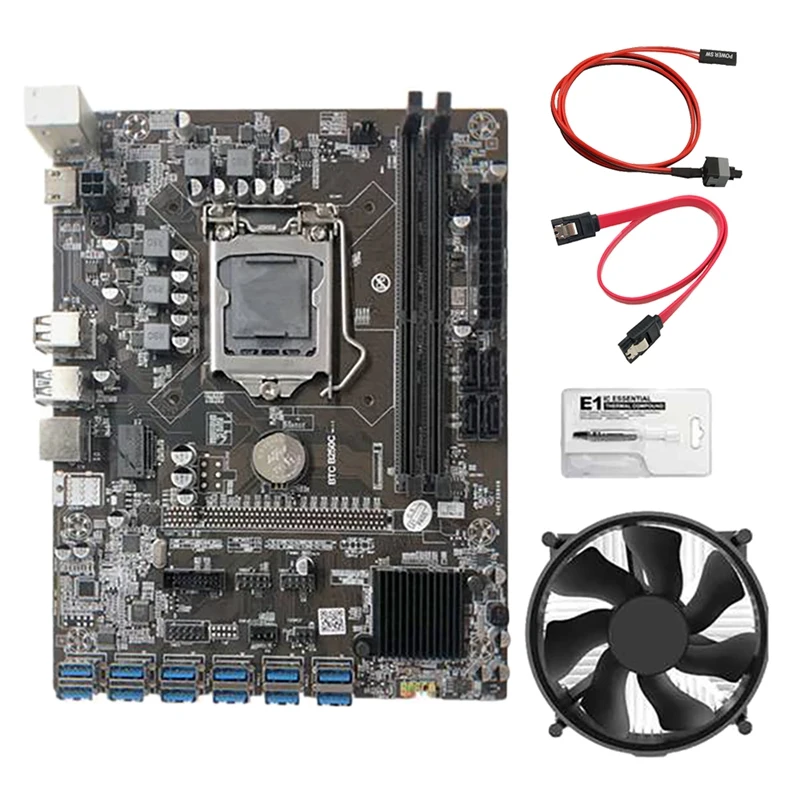 B250C BTC Mining Motherboard With Cooling Fan+Thermal Grease 12 PCIE To USB3.0 Graphics Card Slot LGA1151 DDR4 DIMM RAM
B250C BTC Mining Motherboard With Cooling Fan+Thermal Grease 12 PCIE To USB3.0 Graphics Card Slot LGA1151 DDR4 DIMM RAM