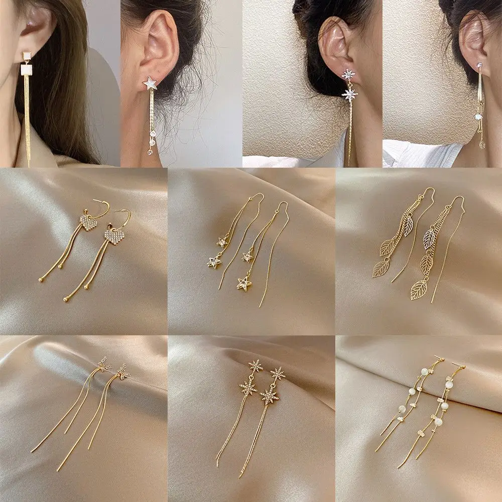 Lady Party Jewelry Gold Color Korean Long Tassel Earrings Elegant Crystal Heart Star Dangle Earring
Lady Party Jewelry Gold Color Korean Long Tassel Earrings Elegant Crystal Heart Star Dangle Earring