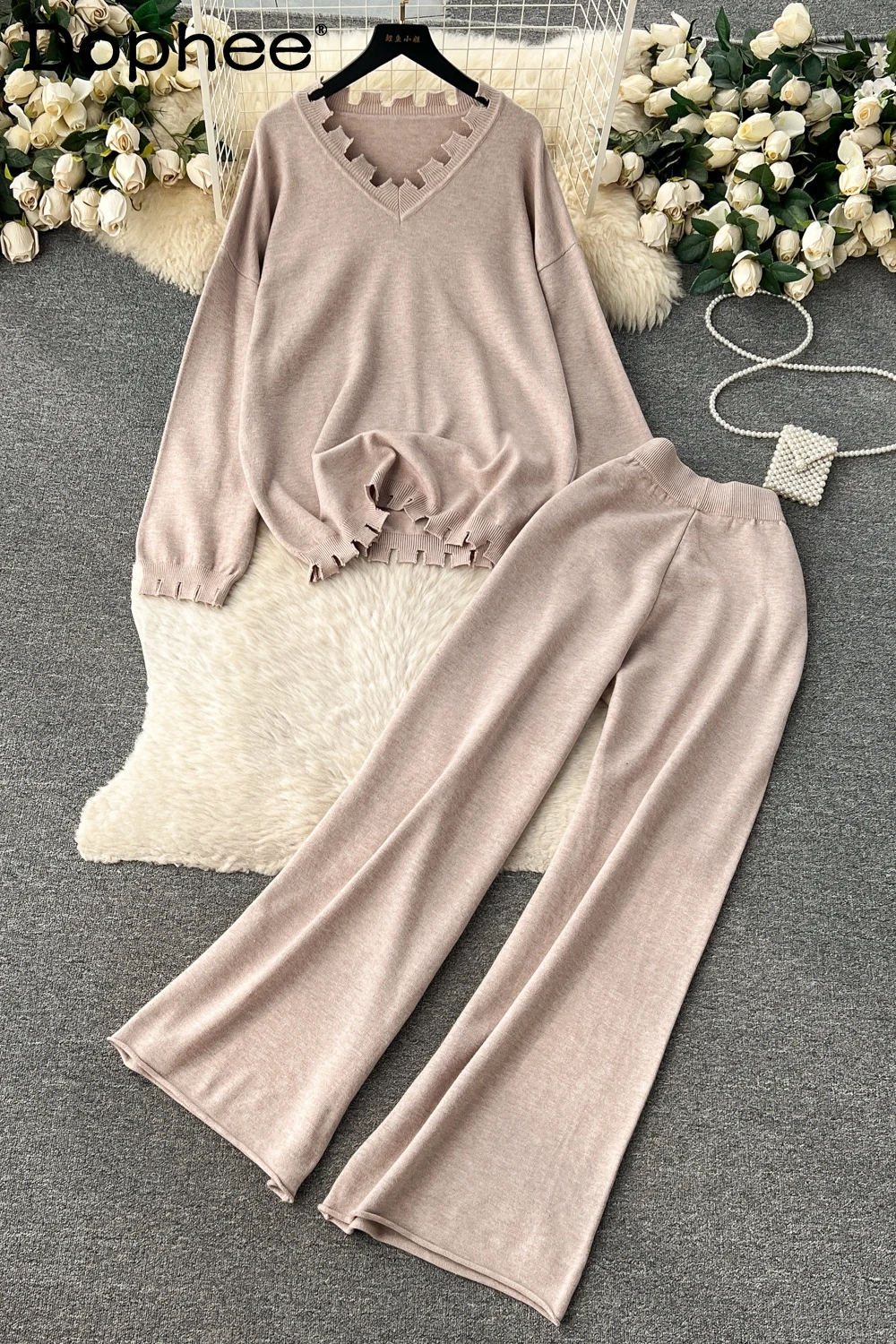 2023 Fall Winter Korean Lazy Style Casual Loose Long-Sleeve Sweater Pullover High Waist Wide-Leg Straight Trousers Two-Piece Set
2023 Fall Winter Korean Lazy Style Casual Loose Long-Sleeve Sweater Pullover High Waist Wide-Leg Straight Trousers Two-Piece Set