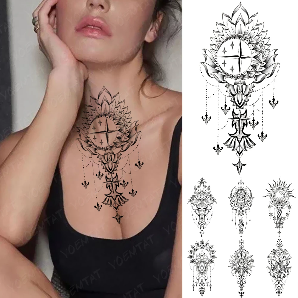 Waterproof Temporary Tattoo Sticker Moon Henna Lotus Mandala Totem Flash Tatto Women Men Bride Chest Arm Body Art Fake Tattoos
Waterproof Temporary Tattoo Sticker Moon Henna Lotus Mandala Totem Flash Tatto Women Men Bride Chest Arm Body Art Fake Tattoos