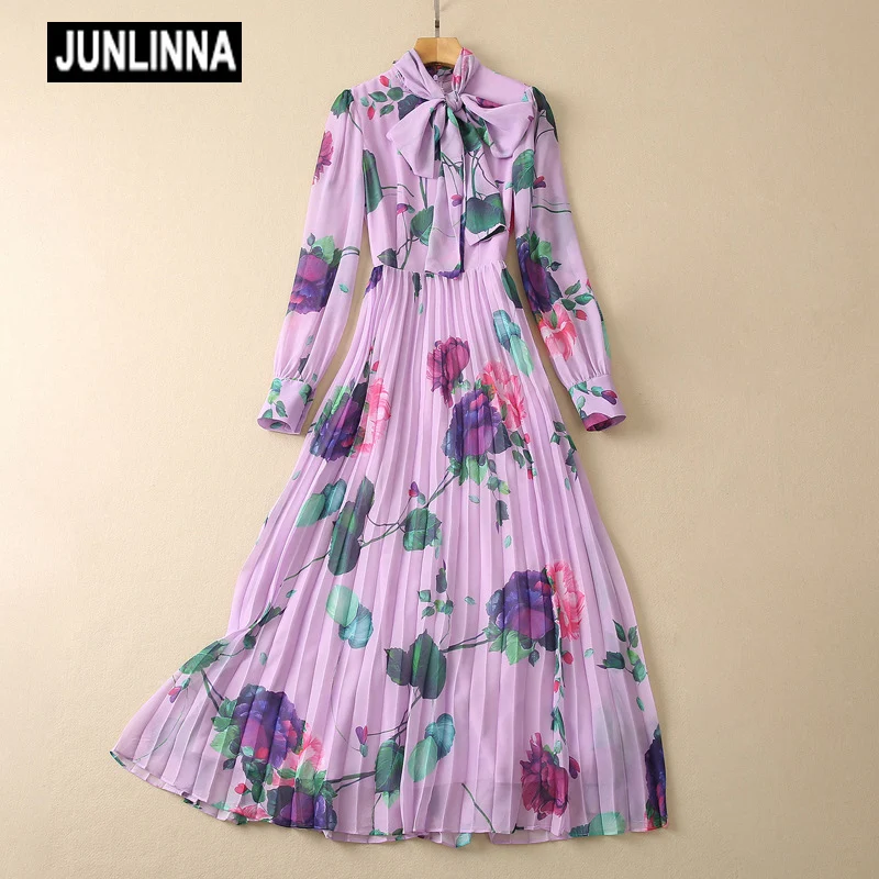JUNLINNA Fashion Runway Dress Spring Autumn Women Chiffon Floral Printed Expansion Vestidos Scarf Collar Pleated Elegant
JUNLINNA Fashion Runway Dress Spring Autumn Women Chiffon Floral Printed Expansion Vestidos Scarf Collar Pleated Elegant
