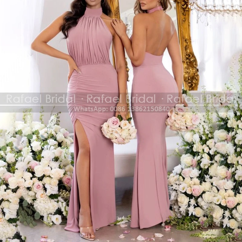 Sexy Backless Mermaid Bridesmaid Dresses With Side Split Halter Neck Sleeveless Long Pink Prom Dress Maid Of Honor
Sexy Backless Mermaid Bridesmaid Dresses With Side Split Halter Neck Sleeveless Long Pink Prom Dress Maid Of Honor