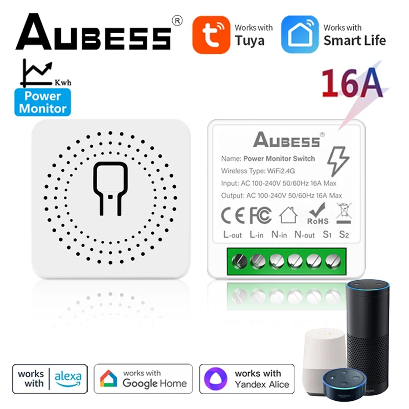 Умный мини-переключатель AUBESS Tuya с Wi-Fi, 16 А 
Умный мини-переключатель AUBESS Tuya с Wi-Fi, 16 А