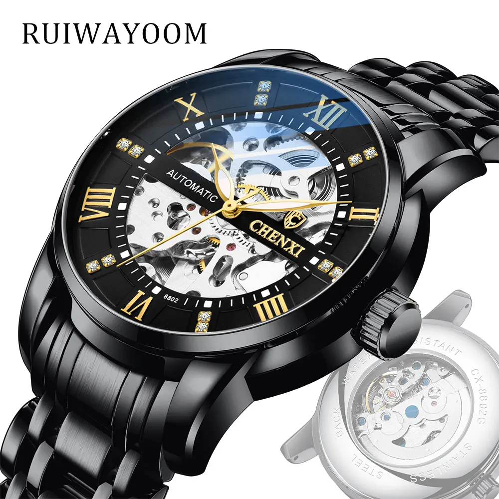 RUIWAYOOM Hollowed-out Mechanical Watch Roman Digital Watch Mechanical Movement Steel Strap Wrist Watch
RUIWAYOOM Hollowed-out Mechanical Watch Roman Digital Watch Mechanical Movement Steel Strap Wrist Watch