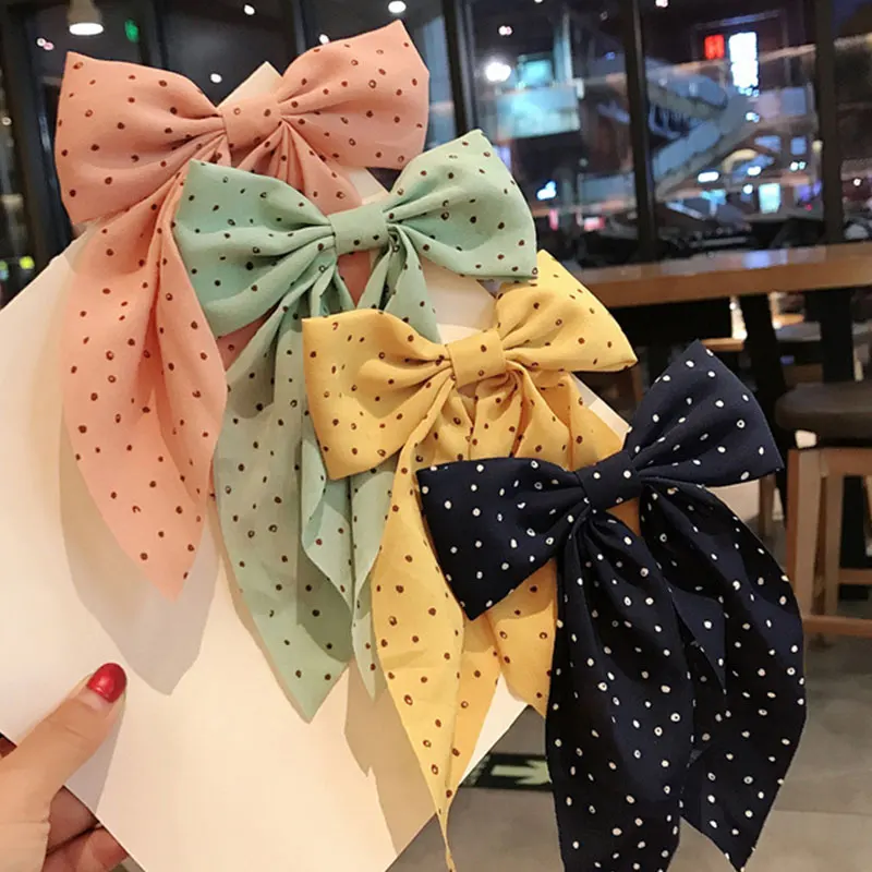 Print Big Bow Hair Clips Barrettes Polka Dot Bow Knotted Long Ribbon Chiffon Hairpin for Women Girls Hair Accessories Hairband
Print Big Bow Hair Clips Barrettes Polka Dot Bow Knotted Long Ribbon Chiffon Hairpin for Women Girls Hair Accessories Hairband